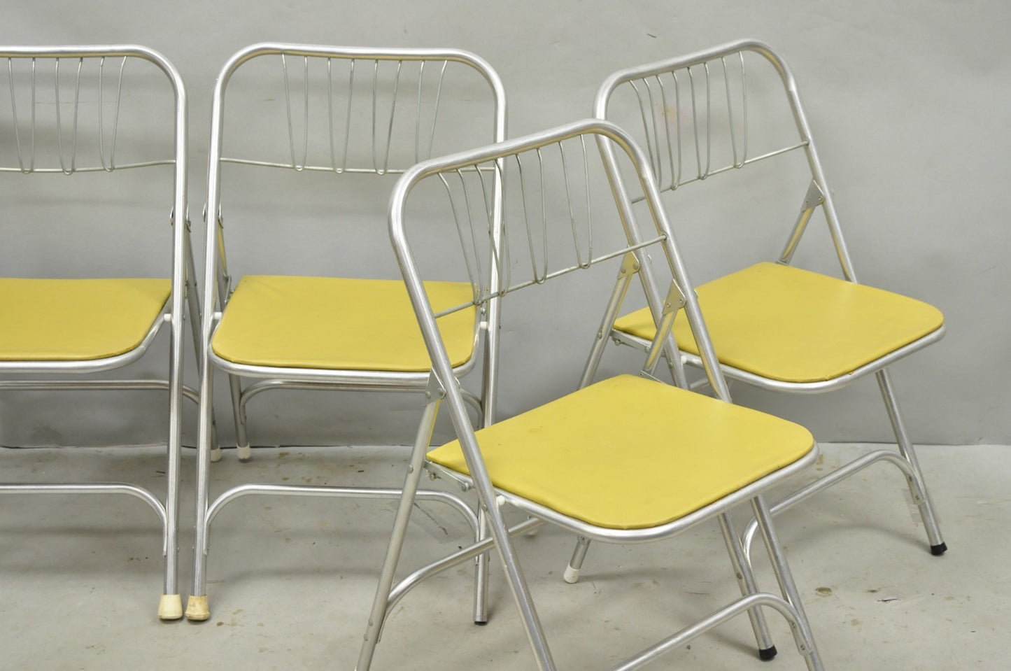 Vintage Mid Century Modern Aluminum Folding Dining Chairs by Airlite - Set of 4