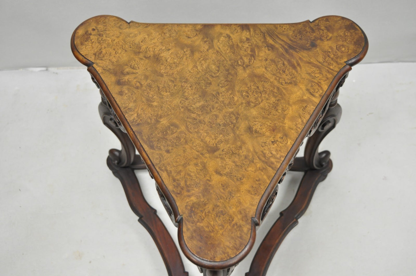 Antique Burl Walnut William & Mary Jacobean Triangular Accent Side Table