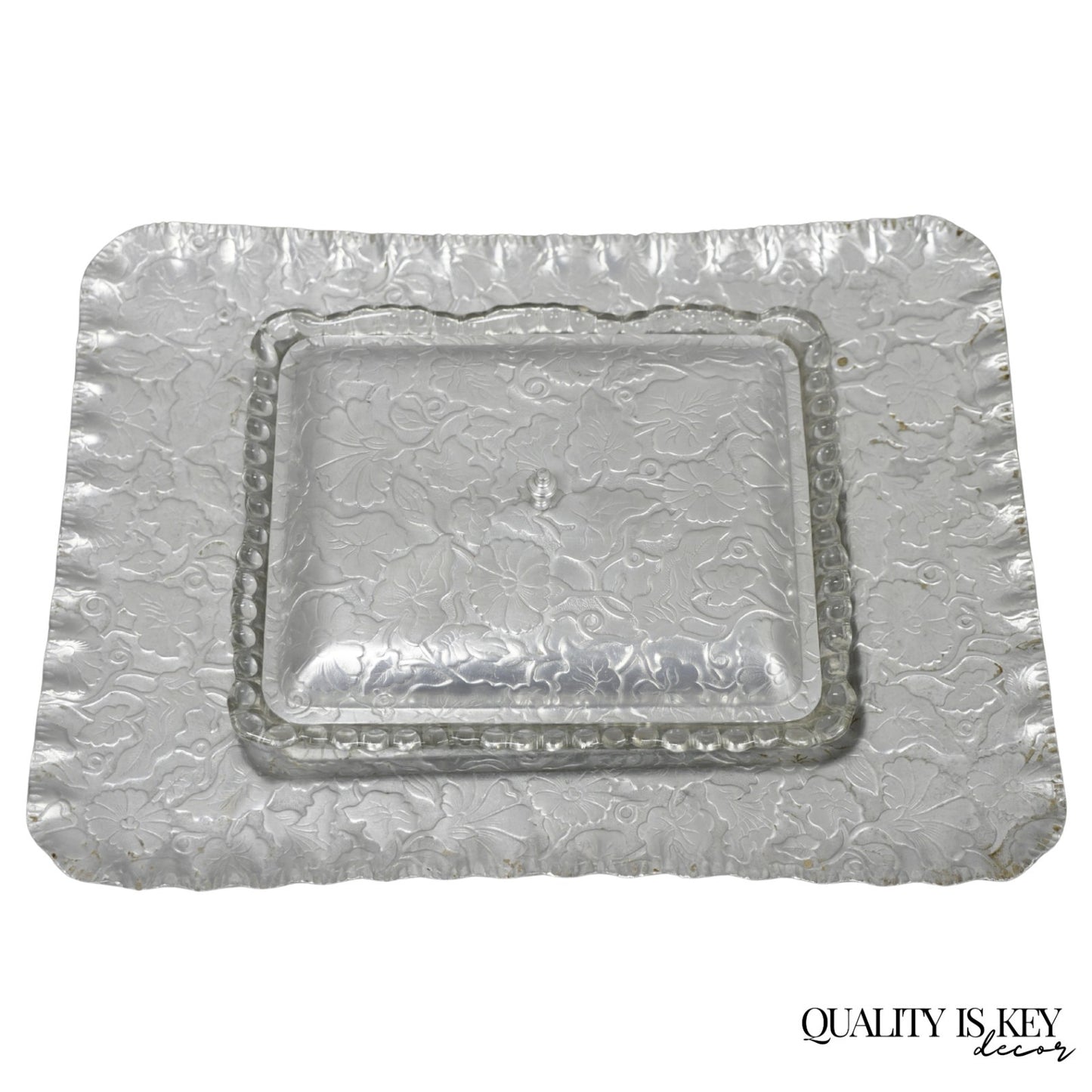 Vintage Art Deco Nouveau Hammered Aluminum Vegetable Relish Serving Platter Tray