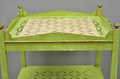 Vintage Italian Venetian Green Distress Painted 3 Tier French Country Side Table