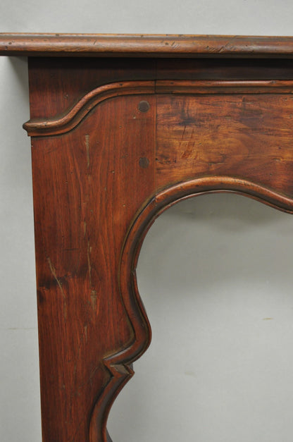 Antique Italian Provincial Carved Serpentine Scalloped Walnut Fireplace Mantel