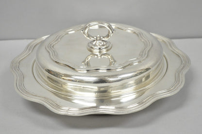 Vintage Sheffield Round Scalloped Silver Plated Covered Divided Serving Dish