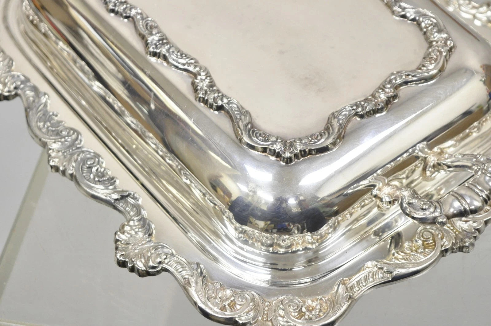 Vintage Poole Silver Co Victorian Silver Plated Serving Platter w/ Wooden Handle