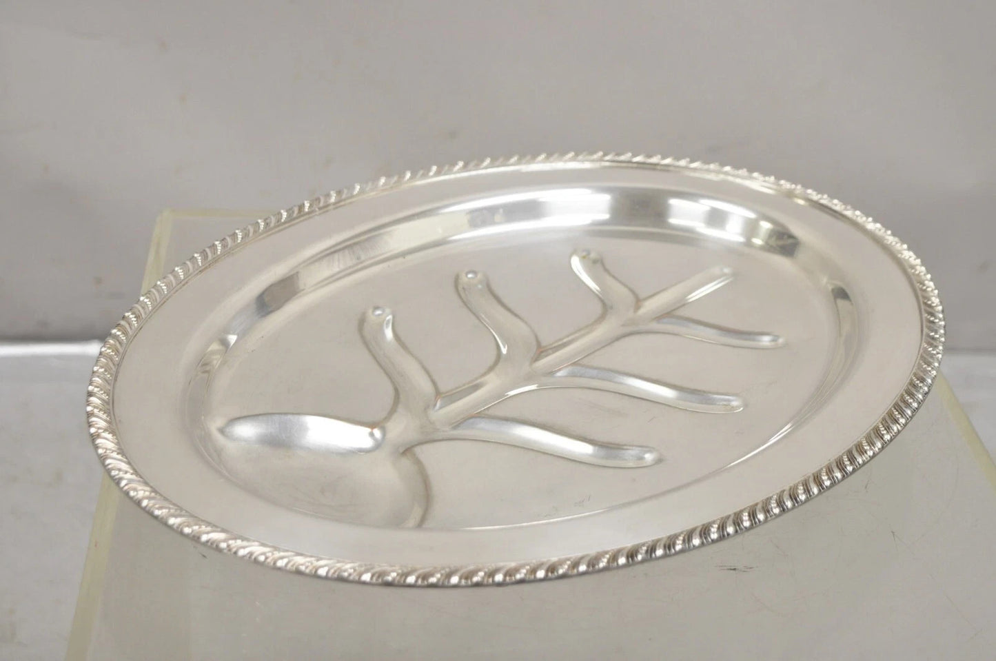 Vintage English Regency Silver Plated Oval Meat Cutlery Serving Platter Tray