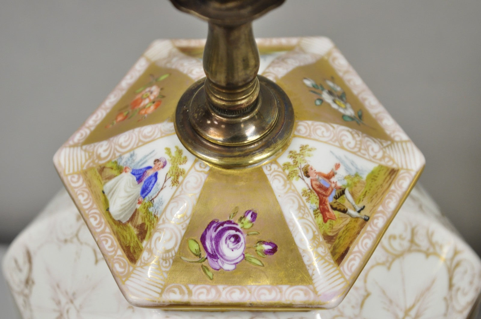 Antique French Victorian Hand Painted Gold Gilt Ginger Jar Table Lamps - a Pair