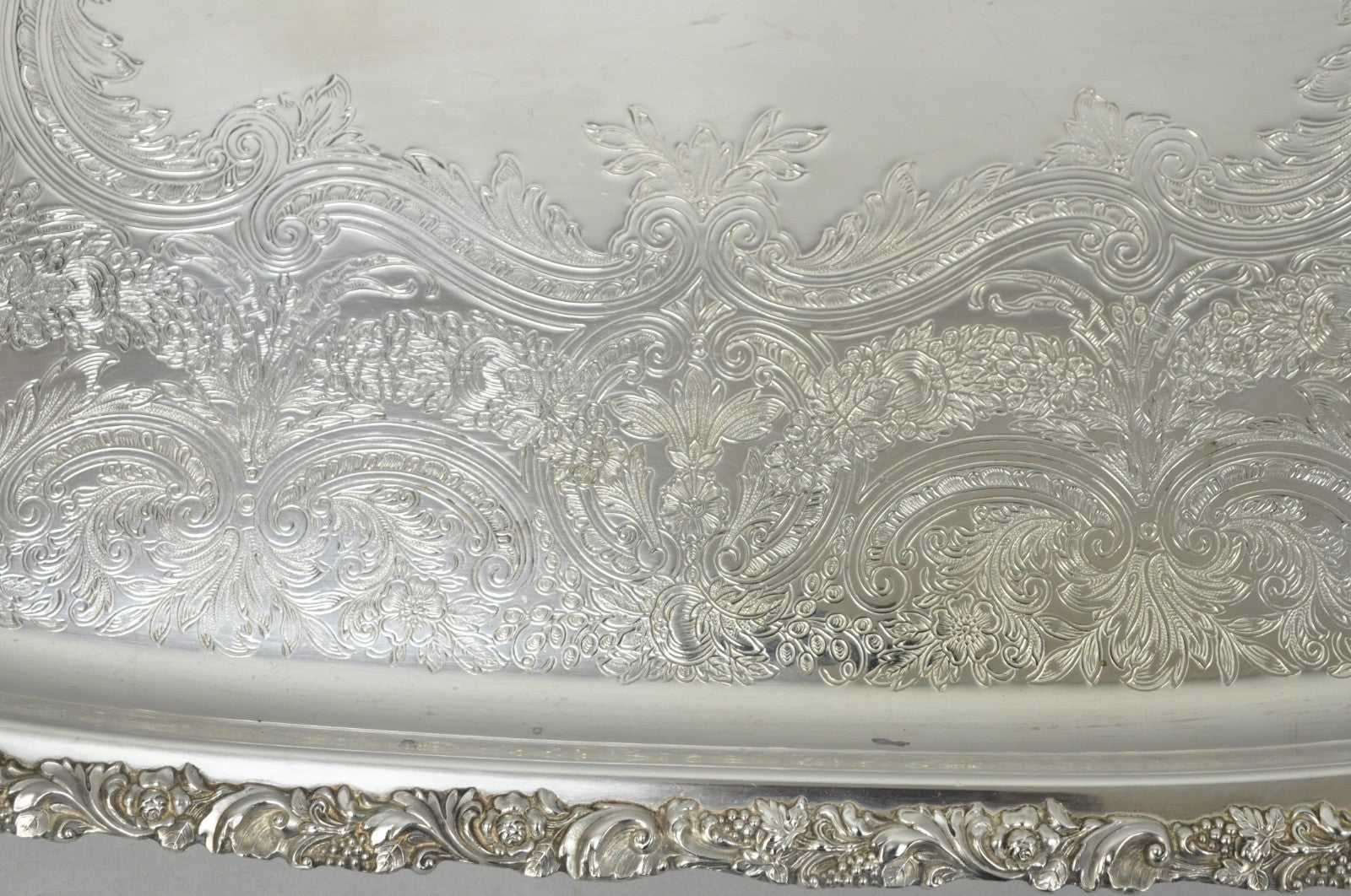 Antique E.G. Webster & Son Victorian Silver Plated Floral Repousse Serving Tray