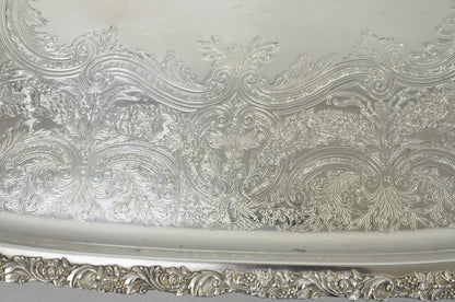 Antique E.G. Webster & Son Victorian Silver Plated Floral Repousse Serving Tray
