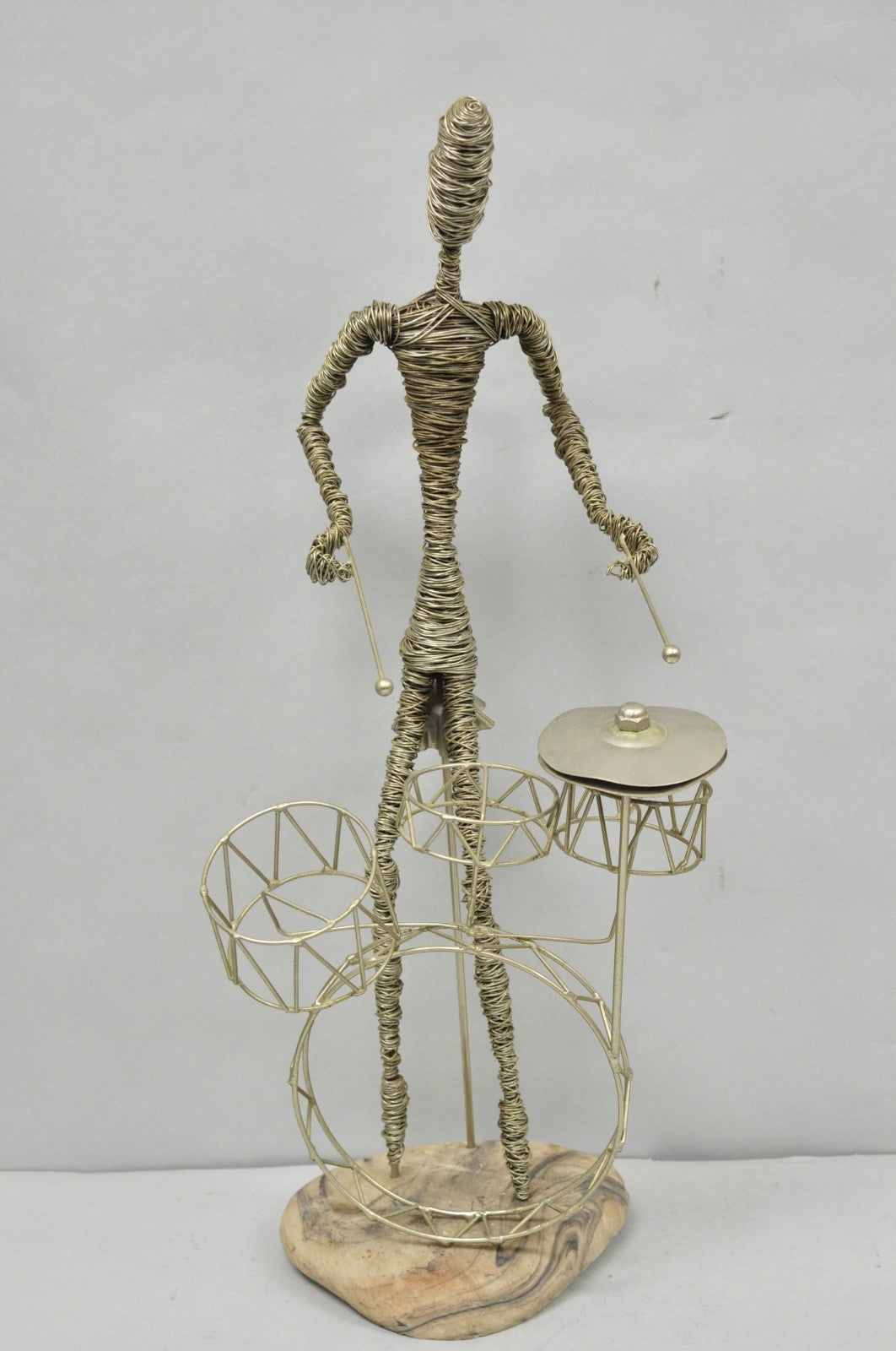 Vintage Mid Century Modern Brutalist Wire Musician Band Figure Sculpture - 2 Pc
