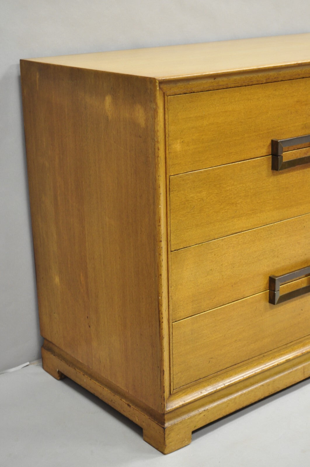 Vintage Mid Century Modern Blonde Mahogany Long Dresser Credenza by Red Lion