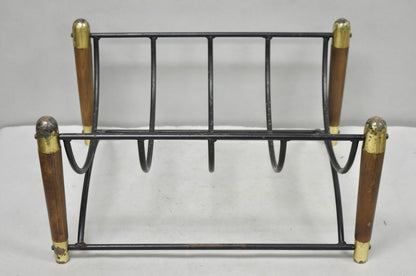 Mid Century Modern Wood & Wrought Iron Magazine Rack Fireplace Log Holder