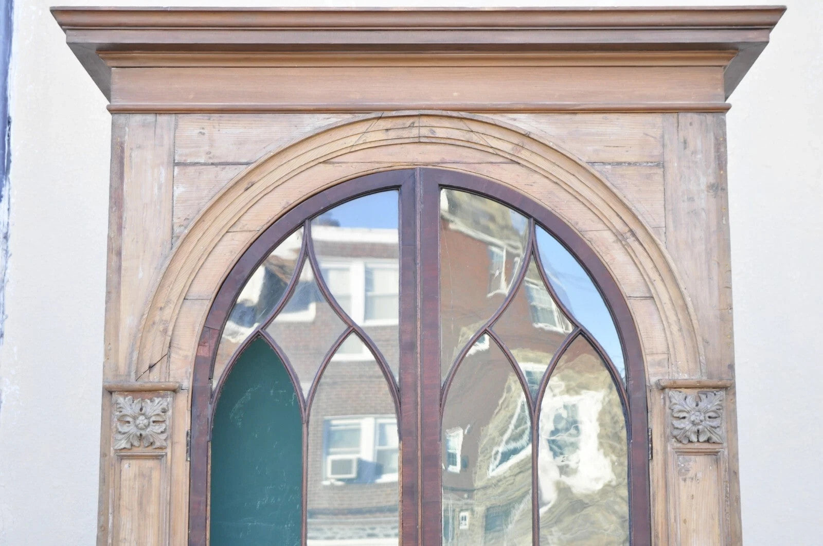 Antique Italian Renaissance 109" Tall Carved Wood Gothic Cupboard Hutch Cabinet