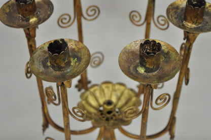 Vintage Italian Hollywood Regency Gold Gilt Iron Scrolling 6 Arm Candelabra