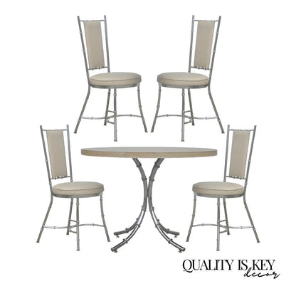 Vintage Hollywood Regency Chrome Metal Faux Bamboo Dining Kitchen Set - 5 Pc Set
