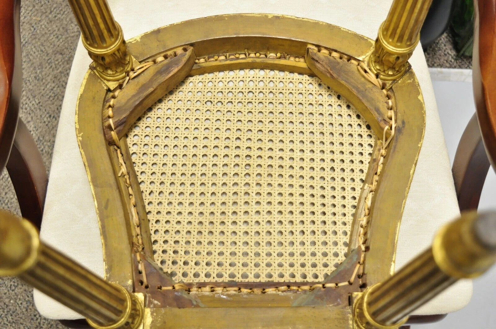 Antique French Louis XVI Style Gold Giltwood Cane Boudoir Vanity Side Chair