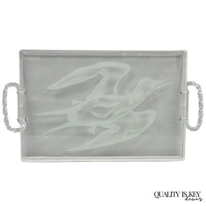 Vintage Mid Century Modern Dorothy Thorpe Style Etched Glass Bird Acrylic Tray