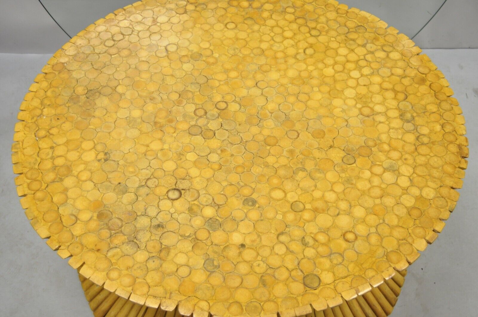 McGuire Style Sheaf of Wheat Bamboo 48" Round Glass Coffee Table