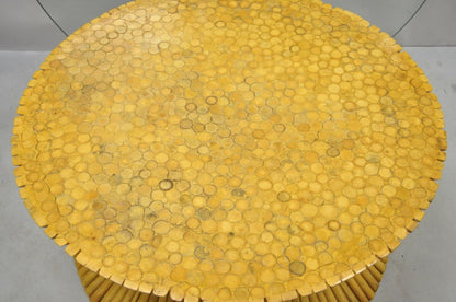 McGuire Style Sheaf of Wheat Bamboo 48" Round Glass Coffee Table