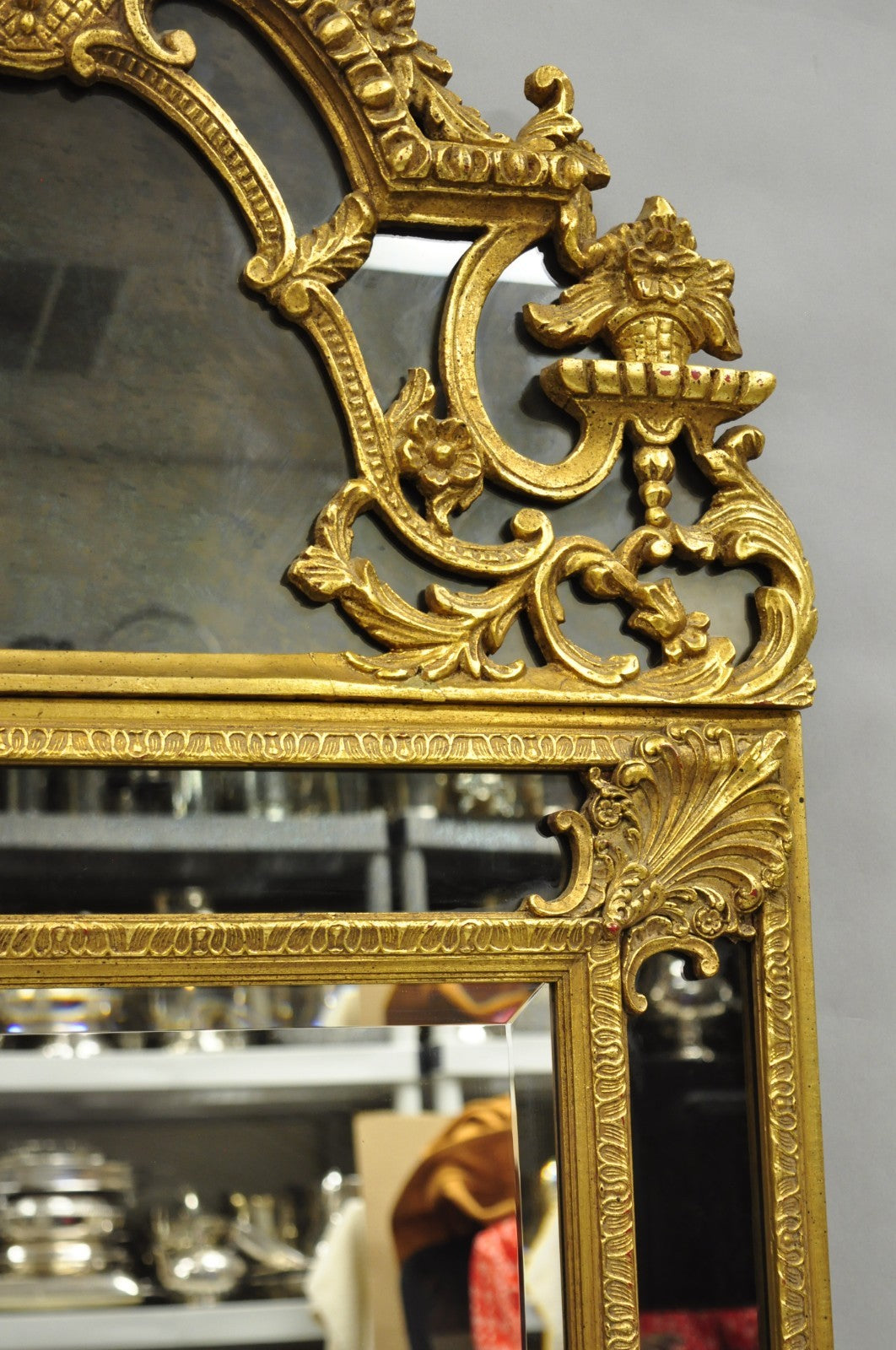 Vintage Friedman Bros French Louis XV Rococo Style Gold Gilt Smoked Glass Mirror