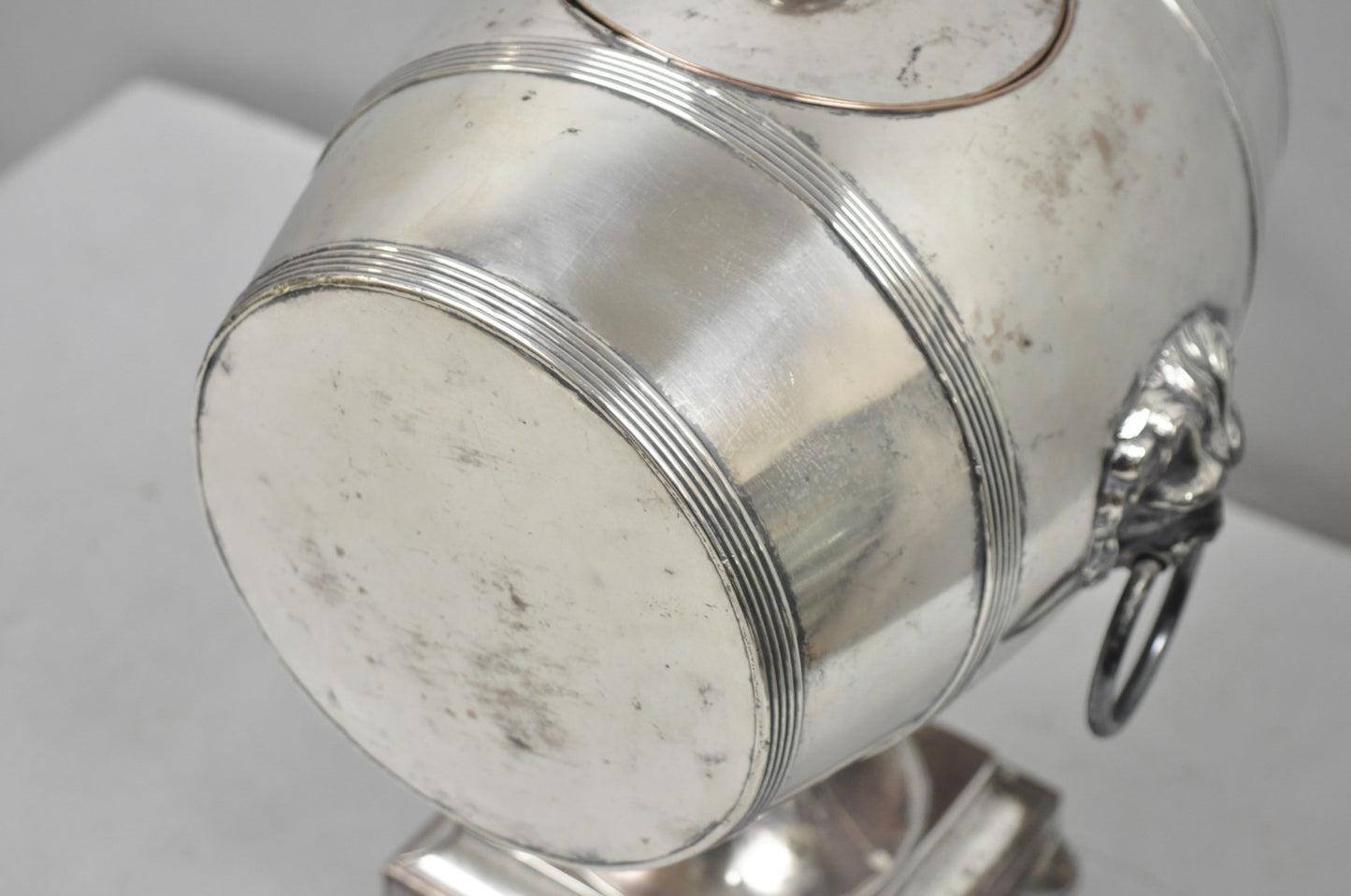 Antique English Regency Silver Plated "Whiskey Barrel" Samovar w/ Lions by B&W