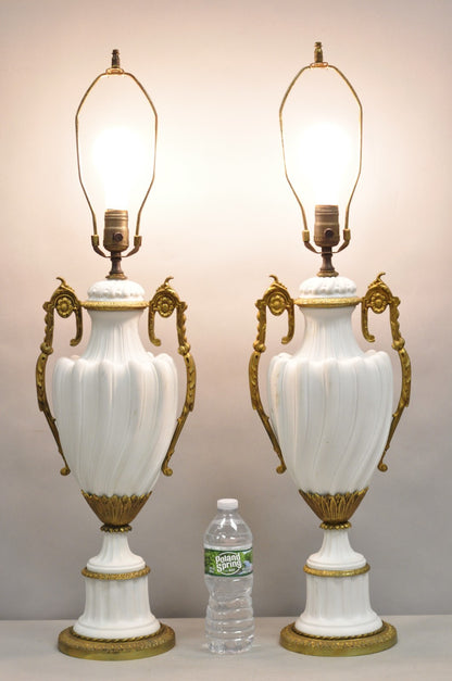 Antique French Louis XVI Style Gilt Bronze Porcelain Urn Table Lamps - a Pair