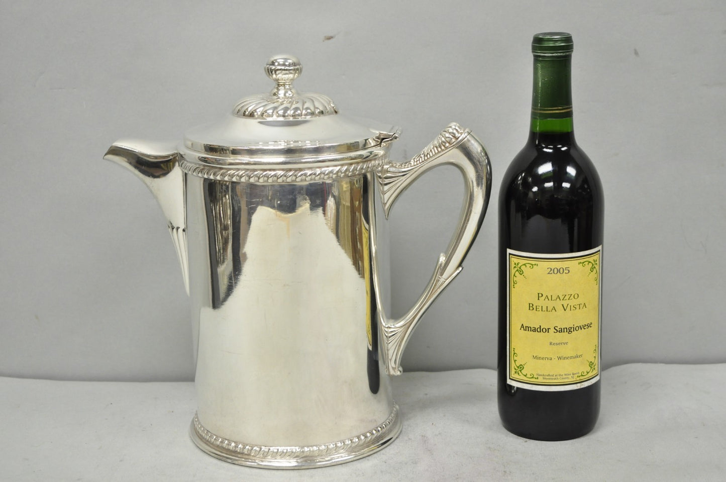 Antique English Victorian Silver Plated Enamel Line Large Beverage Water Pitcher