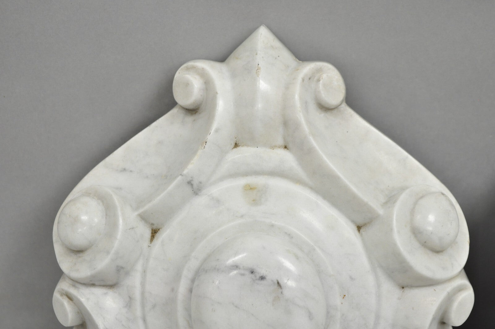Antique Neoclassical Carved Marble Mantel Keystone Architectural Element - Pair