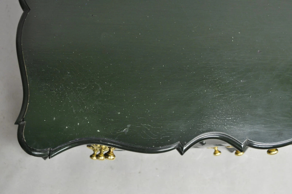 Vintage French Country Provincial Green Lacquer 3 Drawer Nightstand by Roundtree