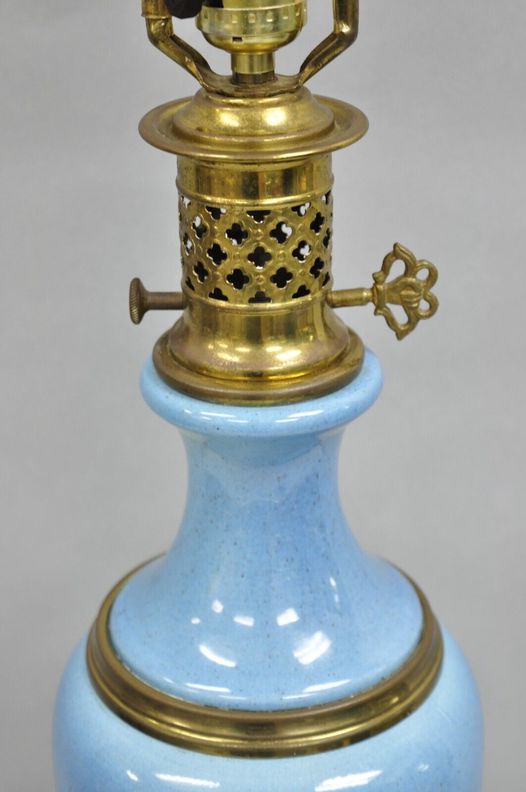 Vintage French Neoclassical Style Blue Porcelain Urn Form Brass Table Lamp