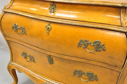 Antique Italian Rococo Louis XV Orange Painted Bombe Commode Chest of Drawers