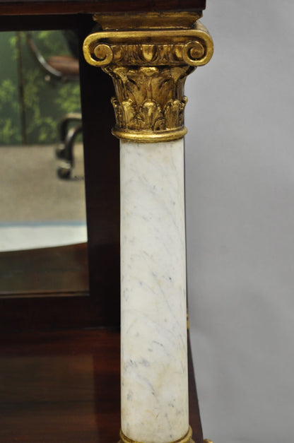 Antique American New York Classical Marble Top Mahogany Console Pier Table