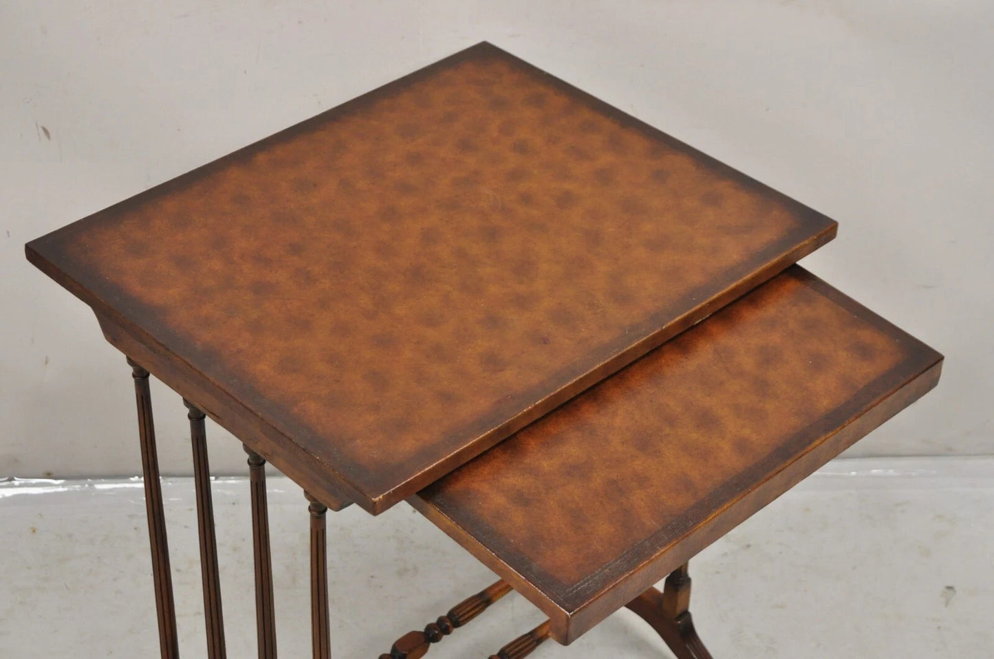 Regency Style Mahogany Brown Tooled Leather Accent Side Table by Highland House
