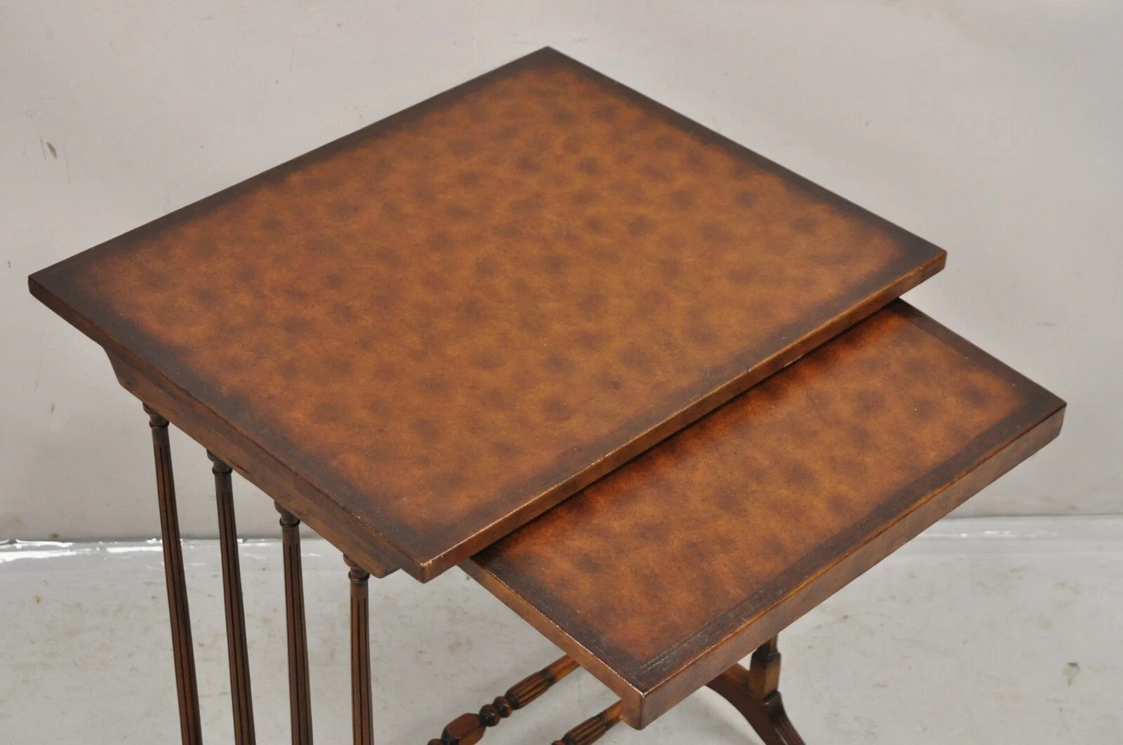 Regency Style Mahogany Brown Tooled Leather Accent Side Table by Highland House