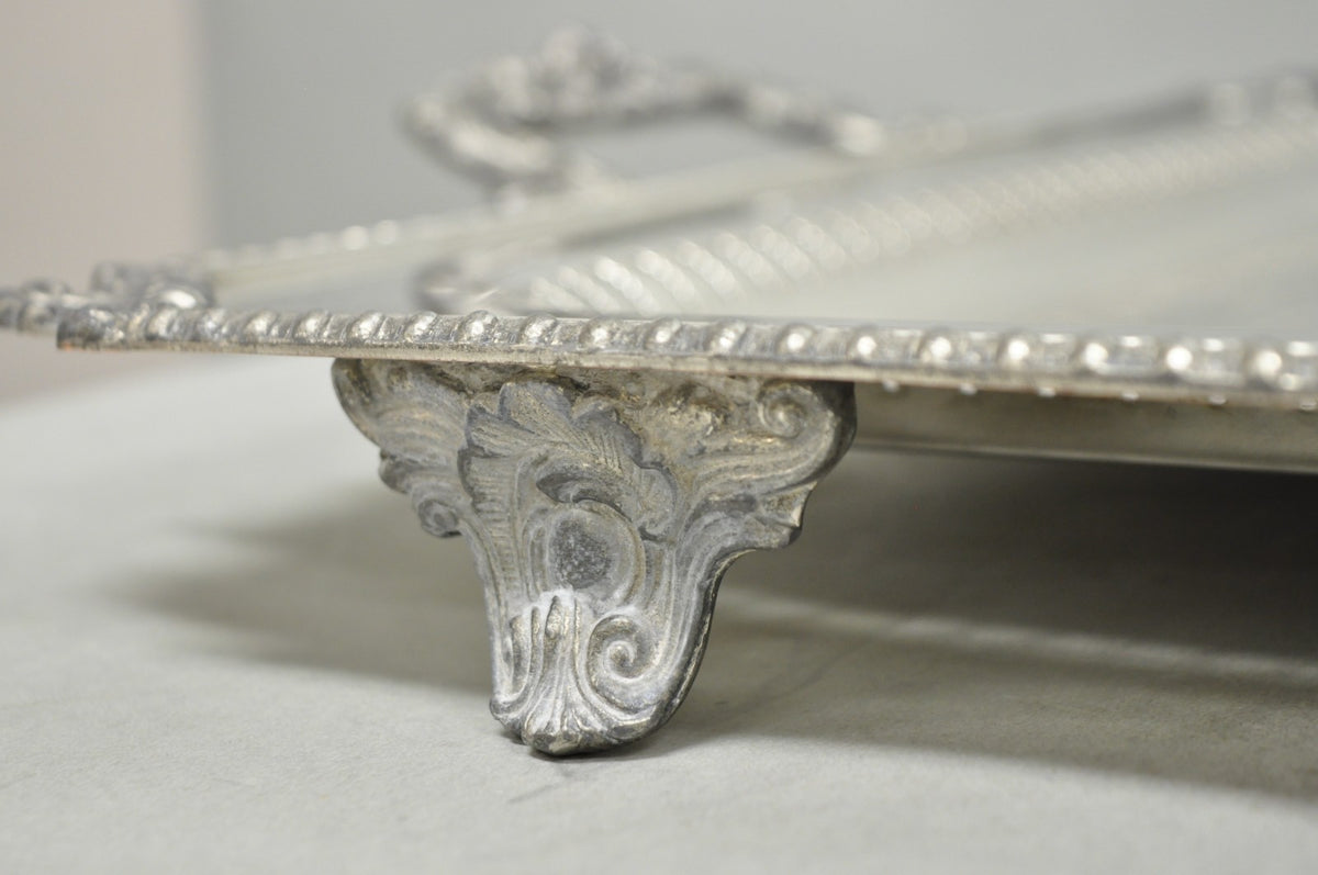 Vintage English Victorian Large Silver Plated Twin Handle Serving Platter Tray