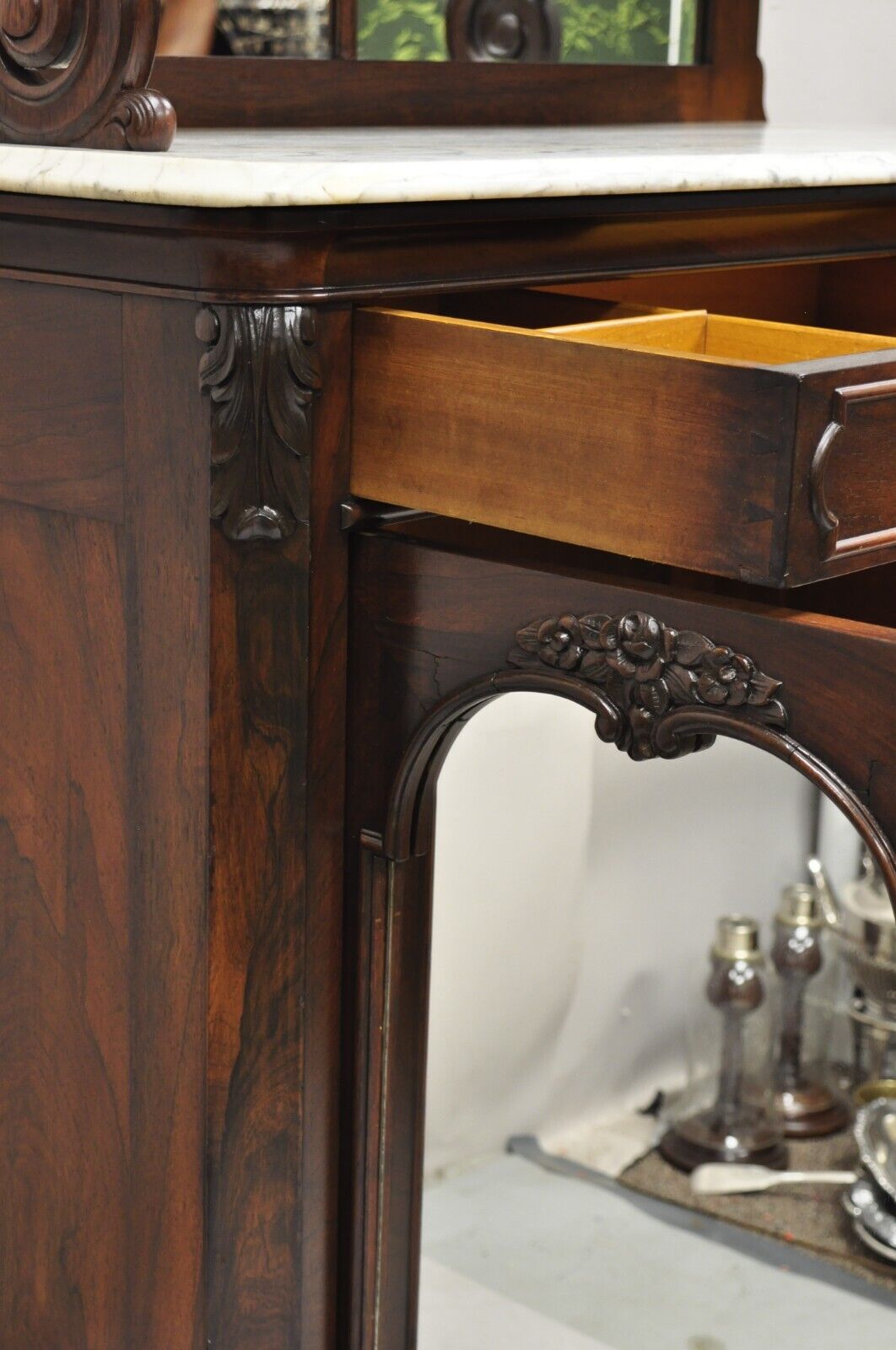 Antique Victorian Rosewood Marble Top Mirror Sideboard Buffet attr. John Jelliff