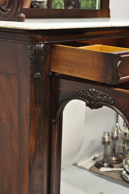 Antique Victorian Rosewood Marble Top Mirror Sideboard Buffet attr. John Jelliff