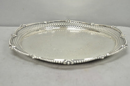 Vintage Barker Ellis English Edwardian Silver Plated Pierced Round Platter Tray