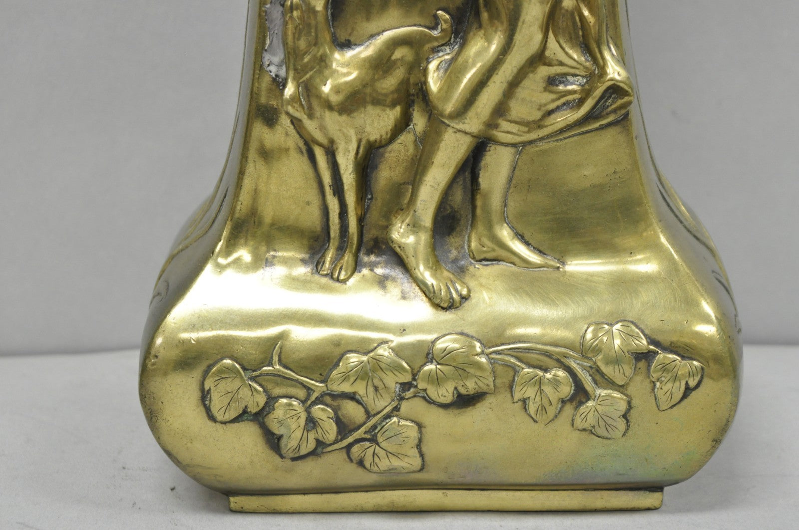 Antique Art Nouveau Chinese Gilt Bronze Nude Female Sculpture Statue 16" Vase