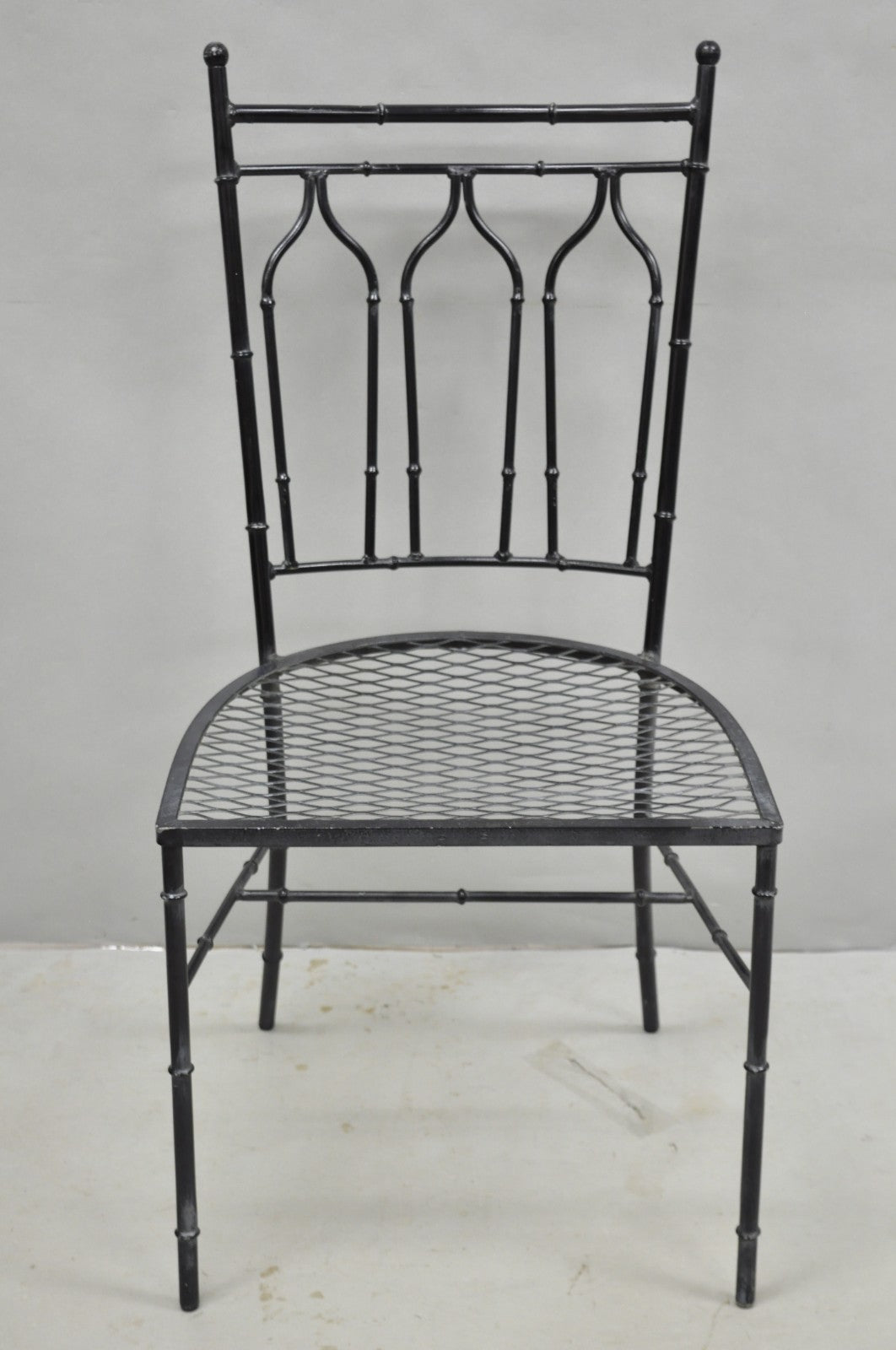 Vintage Salterini Hollywood Regency Wrought Iron Faux Bamboo Dining Chair, Set 8
