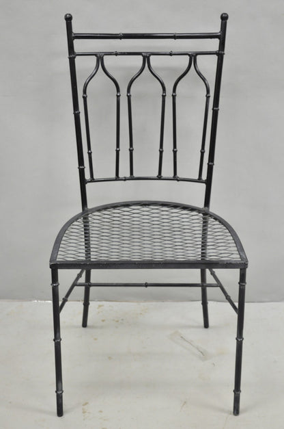 Vintage Salterini Hollywood Regency Wrought Iron Faux Bamboo Dining Chair, Set 8