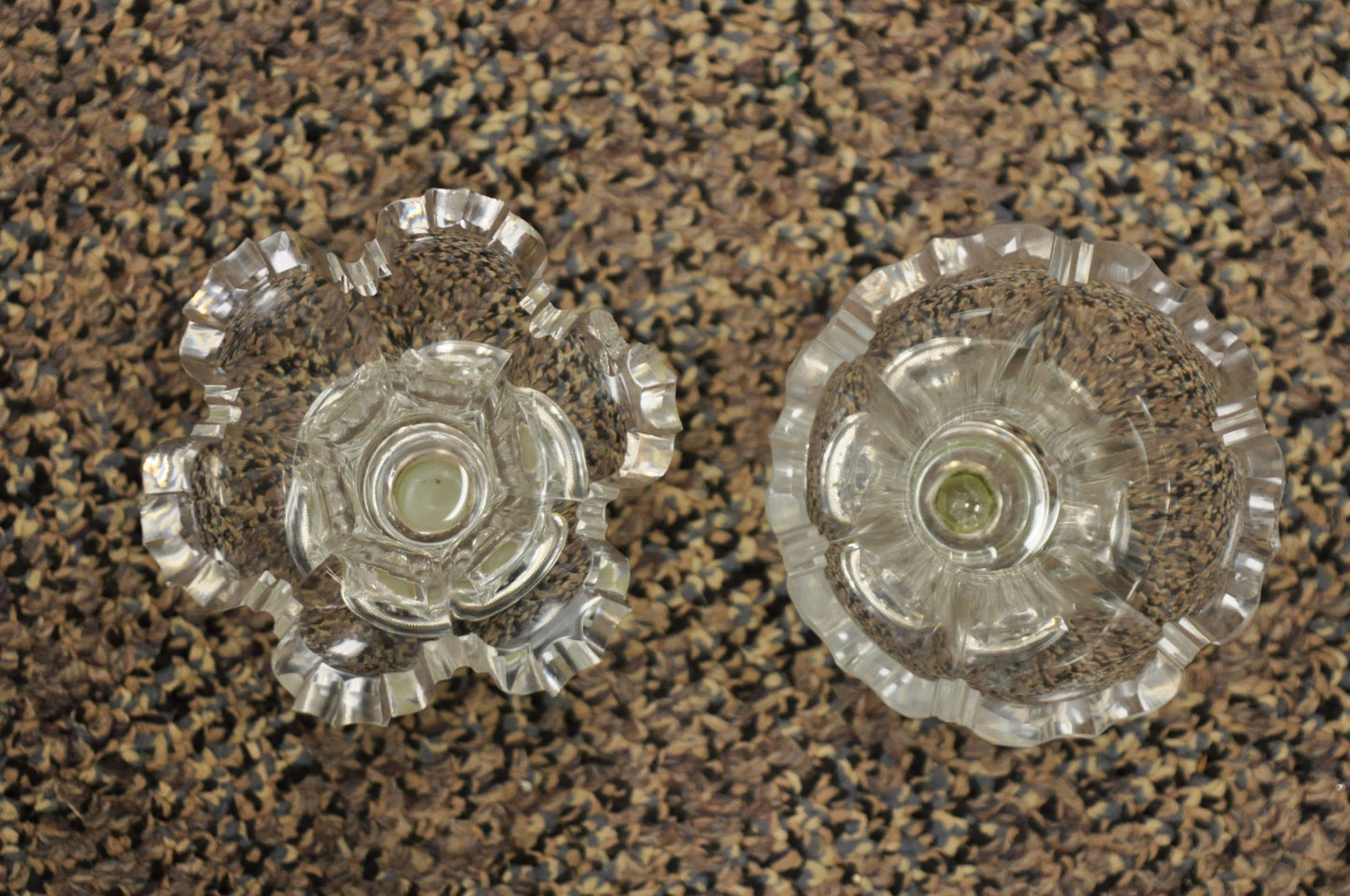 Antique English Victorian Crystal Glass & Silver Sweetmeat Candy Nut Dish, Set 6