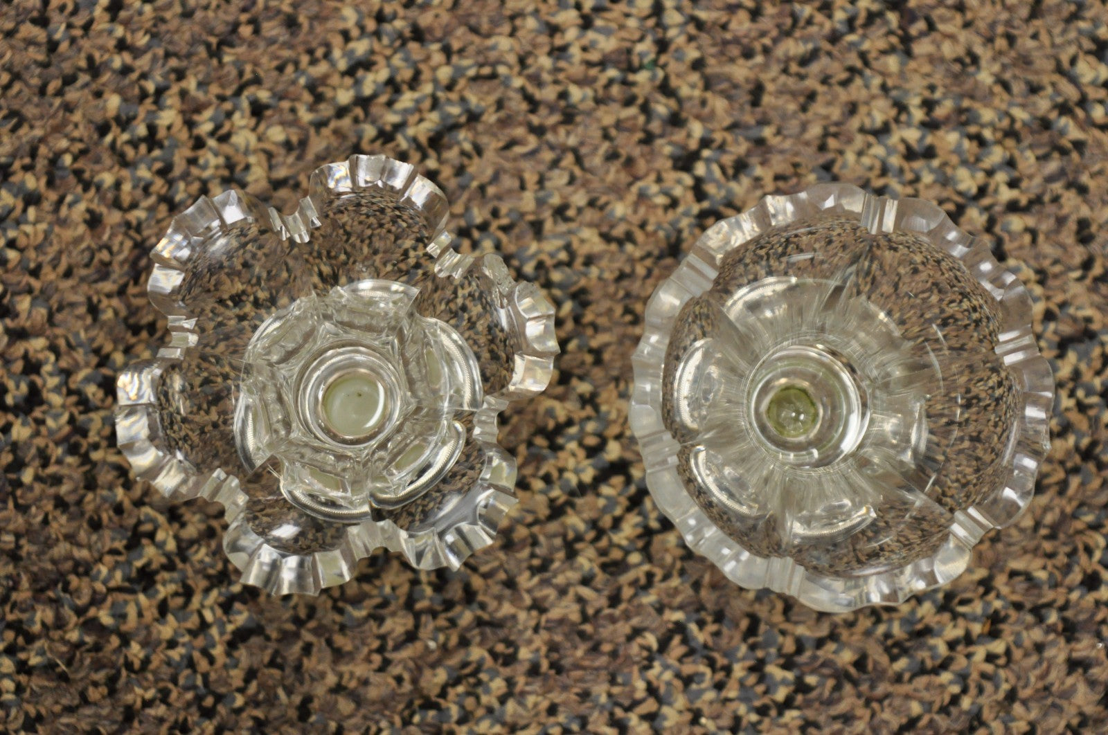 Antique English Victorian Crystal Glass & Silver Sweetmeat Candy Nut Dish, Set 6