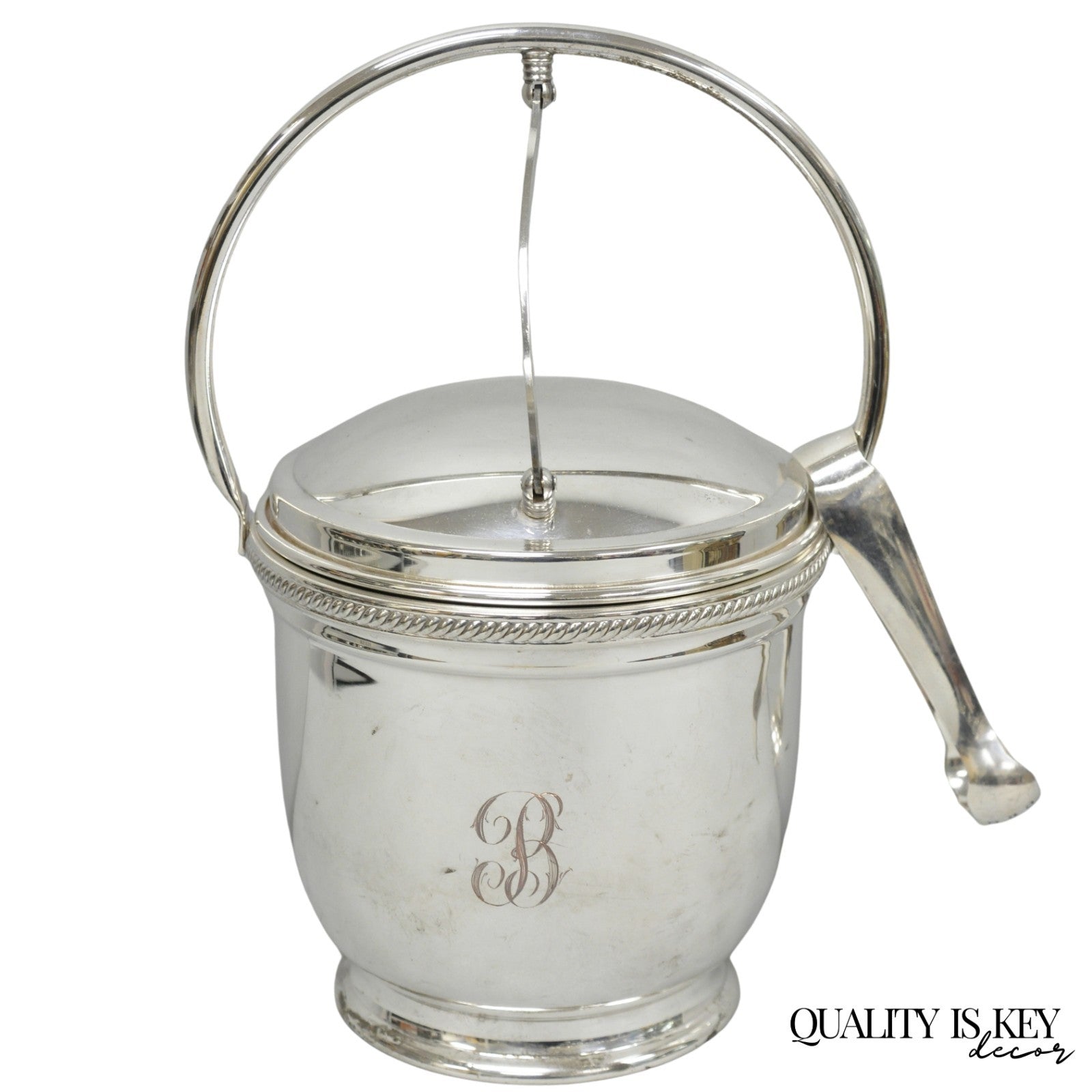 Vintage Victorian Silver Plated Reticulating Hinge Ice Bucket w/ "B" Monogram