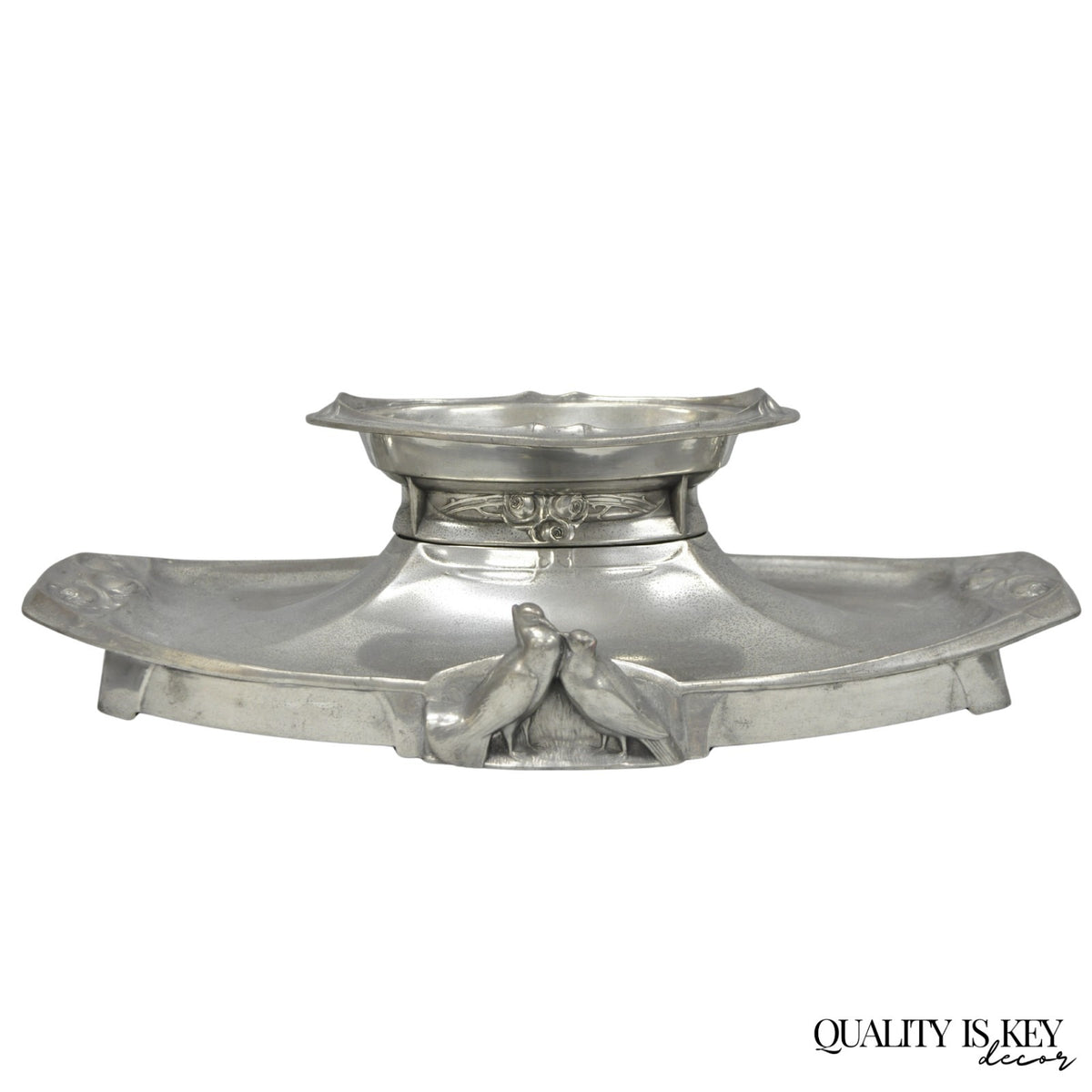 Antique Kayserzinn 4640 German Art Nouveau Pewter Metal Serving Platter w Birds