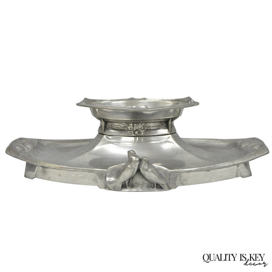 Antique Kayserzinn 4640 German Art Nouveau Pewter Metal Serving Platter w Birds