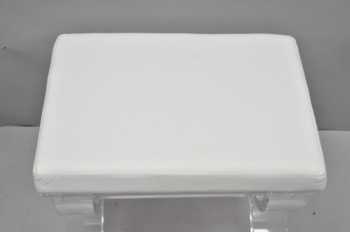 Contemporary Modern Lucite Acrylic X-Form White Vanity Bench Stool Seat