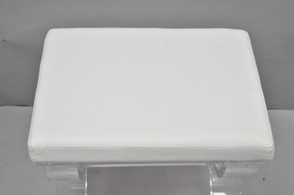 Contemporary Modern Lucite Acrylic X-Form White Vanity Bench Stool Seat