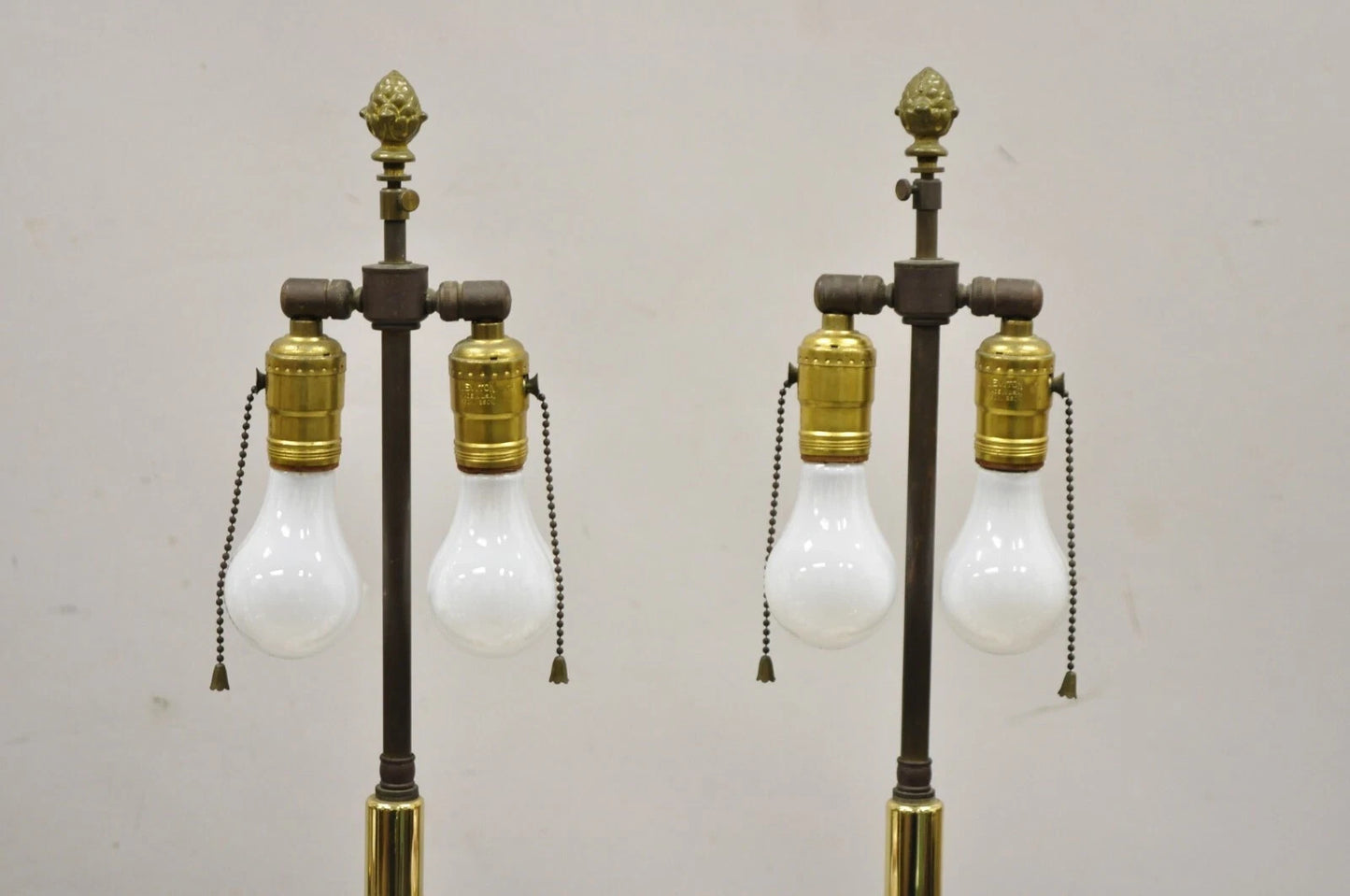 Antique French Louis XV Pink Porcelain Gold Painted Bulbous Table Lamps - a Pair