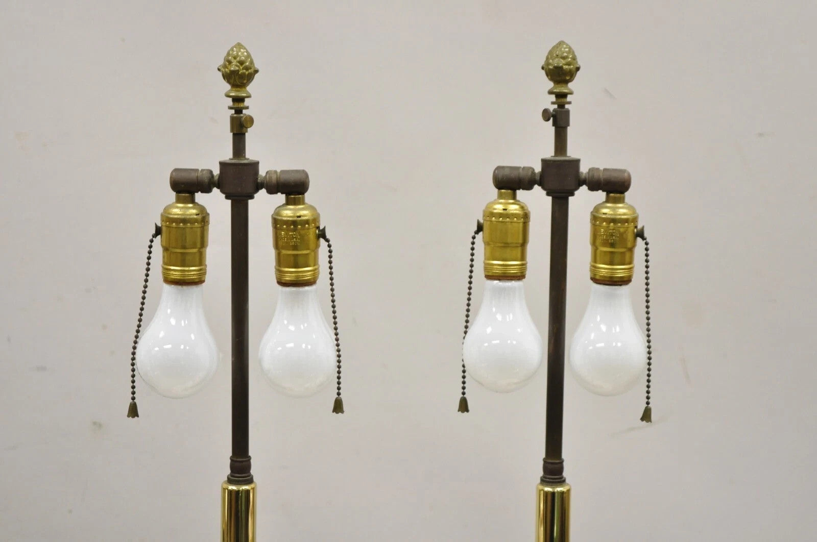 Antique French Louis XV Pink Porcelain Gold Painted Bulbous Table Lamps - a Pair