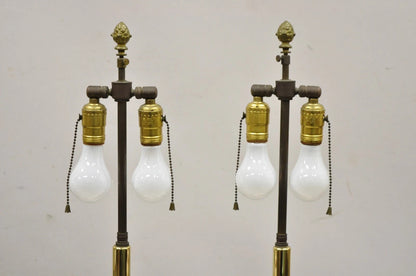 Antique French Louis XV Pink Porcelain Gold Painted Bulbous Table Lamps - a Pair