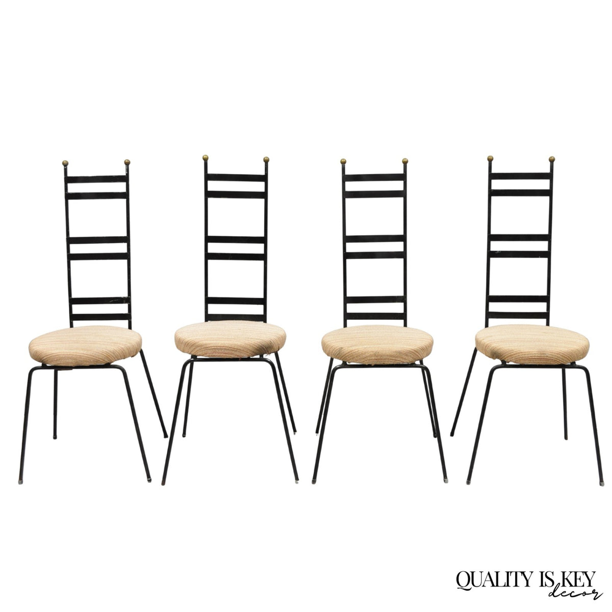 Vintage Arthur Umanoff Wrought Iron Ladder Back MCM Dining Chairs - Set of 4